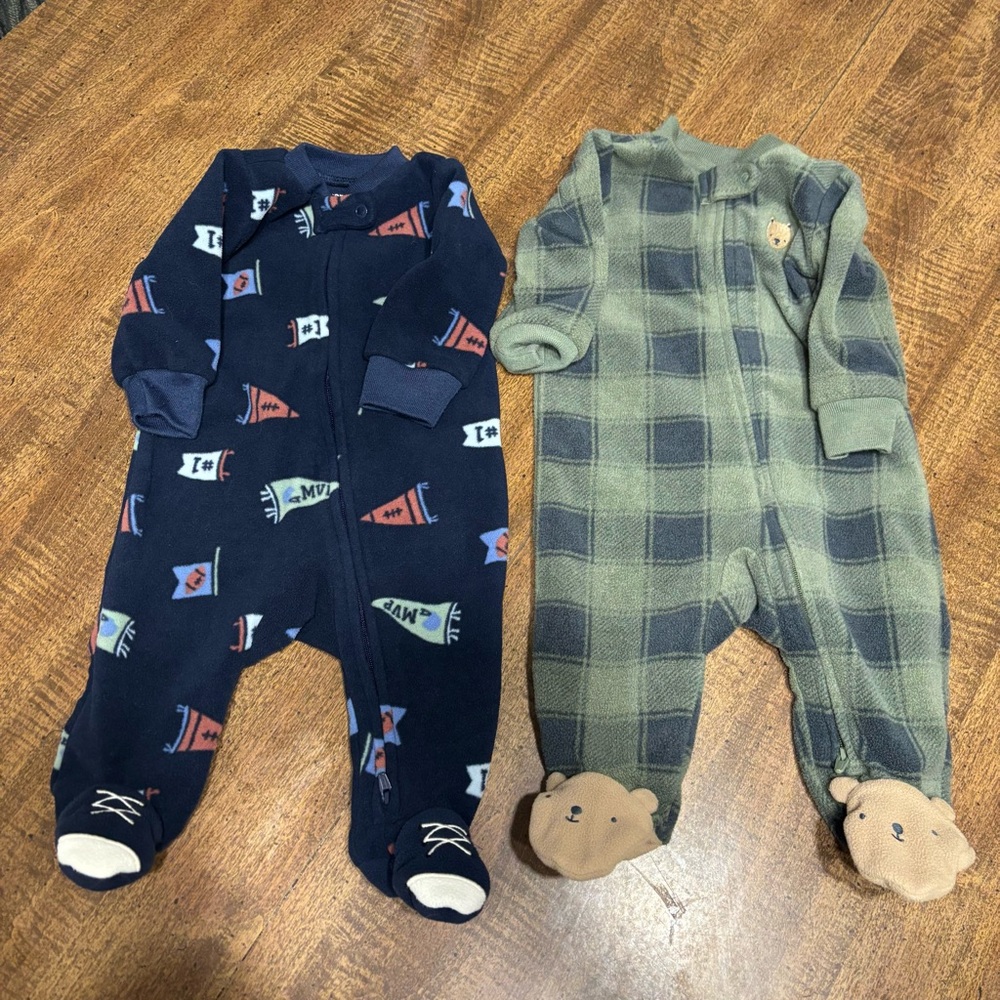 Carters Fleece Kids One Piece Pajamas - Navy and Green